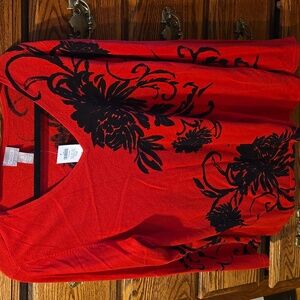 Chico's Byzantine Floral Scroll Belinda V Tunic Pullover Sweater Long Sleeve